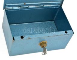 Régi fém pénztári kazetta, kulccsal, zárható, 22,5x15x10 cm