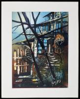 Mezős Béla (1949- ): Ház a fák között (cím nélkül). Akril, karton. Jelzett, a hátoldalon a művész bé...