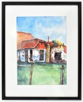 Mezősné Bednárik Mária: Neszmély. Akvarell, papír. Jelzett, paszpartuban, üvegezett keretben, 21,5x1...