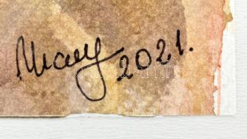 Mezősné Bednárik Mária: Bajor Imre portréja. Akvarell, papír. Jelzett, üvegezett keretben, 20x15 cm