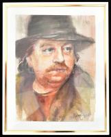 Mezősné Bednárik Mária: Bajor Imre portréja. Akvarell, papír. Jelzett, üvegezett keretben, 20x15 cm
