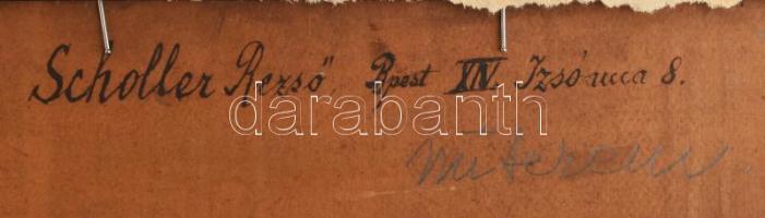 Scholler Rezső (1882-?): Téli utca. Olaj, karton, jelezve balra lent, hátoldalán autográf felirattal...