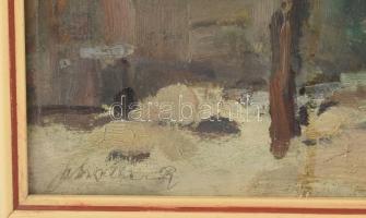 Scholler Rezső (1882-?): Téli utca. Olaj, karton, jelezve balra lent, hátoldalán autográf felirattal...