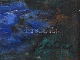 Schéner jelzéssel: Holdfény a pálmafák felett. Olaj, farost, fakeretben, 50x69 cm