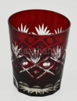 Dúsan csiszolt kristály vörös whiskey pohár, 6 db, original dobozban, hibátlan, m: 9,5 cm