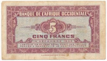Francia Nyugat-Afrika 1942. 5Fr T:F
French West Africa 1942. 5 Francs C:F
Krause 28