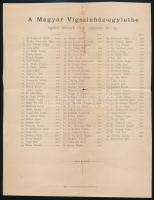 1891 A Magyar Vígszínház egyletbe belépett tagok 1891 augusztus hó 1-ig. Nyomtatvány, hajtásnyommal, ragasztva. Andrássy,.Pulszky, Rákosi, stb