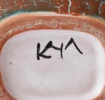 Kerezsi Gyöngyi: Retro ikebana. Mázas kerámia, jelzéssel, hibátlan, 17x15x7 cm