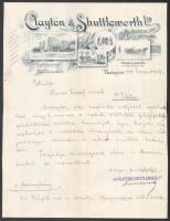 1906 Clayton és Suttleworth mezőgazdasági gépgyár fejléces számla