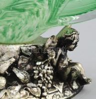 Murano üveg asztaldísz, puttó figurás műgyanta talapzatban, jelzés nélkül, hibátlan, 19x9x11 cm