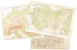cca 1900-1910 Svájc, Közép-Európa és az Orosz Birodalom, 3 db orosz nyelvű térkép, Kartogr. zav. A. Ilina S.P.B. [Szentpétervár] kiadása, ragasztással javítottak, 44x26 cm, 45,5x39 cm, 52,5x35 cm