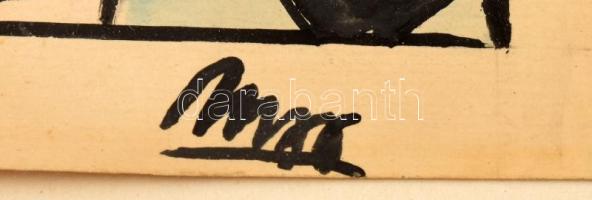 Olvashatatlan jelzéssel: Anya gyermekével. Akvarell, papír, üvegezett fakeretben. 36x29 cm