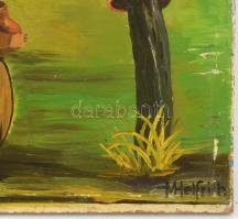M Helfrich jelzéssel: Mulatozók. Olaj, farost. Apró felületi sérülésekkel. 42x55 cm