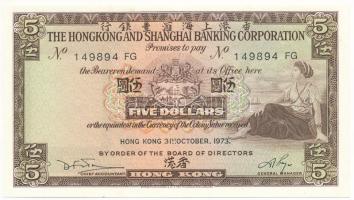 Kína / Hongkong 1973. 5D T:AU China / Hong Kong 1973. 5 Dollars C:AU Krause P#181f