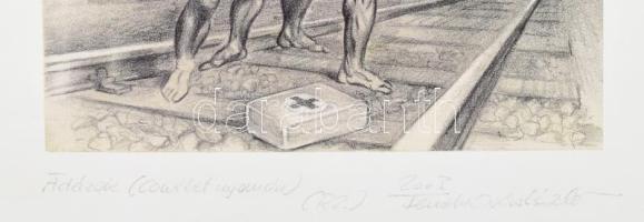 Fenekovács László (1950-): Birkózók (Courbet után), 2003. Nyomat, papír. Jelzett, 15×19 cm