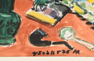 Vöröss Tibor (1911-1999): Enteriőr festőállvánnyal. Akvarell, papír, paszpartuban, jelezve jobbra le...