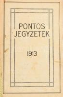 1913-as évi naptár Bp., Szénásy Béla Császári és Királyi udvari szállító által forgalmazott. Kiadói egészbőr kötés, kopott, sérült kötés mely a gerincén hiányos. Belül helyenként elszámolás.