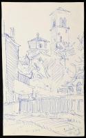 Durkó Gábor (1916-2003), 2 db mű: Városképek (Prága és Constanta). Filctoll, golyóstoll, papír. Jelz...