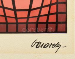 Vasarely Victor (1908-1997): Dyevat. Ofszet, papír, papírra rögzítve, jelzett a nyomaton, 37x37 cm