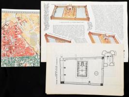 Jeruzsálem, 3 db nyomtatvány a város és a templom távlati képeivel, alaprajzaival, 26x18 cm és 51,5x39,5 cm között