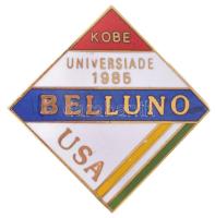 Amerikai Egyesült Államok 1985. "Kobe Universiade 1985 Belluno USA" zománcozott, aranyozott fém jelvény (25x25mm) T:UNC USA 1985. "Kobe Universiade 1985 Belluno USA" enamelled, gilt metal badge (25x25mm) T:UNC