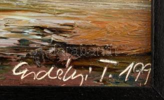 Erdélyi Tibor (1961-): Tájimprovizáció. Olaj, farost. Jelzett. Hátoldalán címkén feliratozott. 15x20...