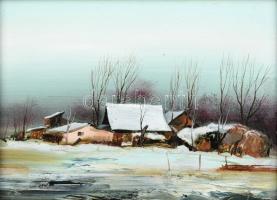 Erdélyi Tibor (1961-): Hó alatt. Olaj, farost. Jelzett )keret által kissé takarva). Hátoldalán címkén feliratozott. 15x20 cm. Fakeretben.