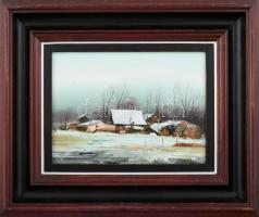 Erdélyi Tibor (1961-): Hó alatt. Olaj, farost. Jelzett )keret által kissé takarva). Hátoldalán címké...