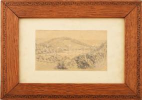 Telepy Károly (1828-1906): Hegyvidéki táj. Ceruza, papír, jelezve jobbra lent, üvegezett fakeretben. 9x15,5 cm / pencil on paper, signed, framed.