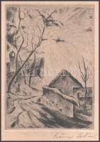 Szőnyi István (1894-1960): Utcarészlet (Zebegény?). Rézkarc, papír, jelzett, lapszéli apró szakadáss...