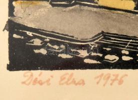 Dési Elza (?-). Vár (Buda), 1976. Linómetszet, papír, jelzett, üvegezett fakeretben. 12x18 cm