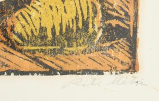 Réti Mátyás (1922-2002): Napraforgó. Linómetszet, papír, jelzett. Üvegezett fakeretben. 36×30,5 cm