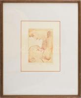 Takács Dezső (1933-): Anya gyermekével. Rézkarc, papír, jelzett, üvegezett fakeretben, 16×11,5 cm