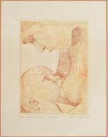 Takács Dezső (1933-): Anya gyermekével. Rézkarc, papír, jelzett, üvegezett fakeretben, 16×11,5 cm