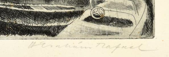 Ábrahám Rafael (1929-2014): Dunakanyar Ausztriában. Rézkarc, papír, jelzett, üvegezett fakeretben, l...