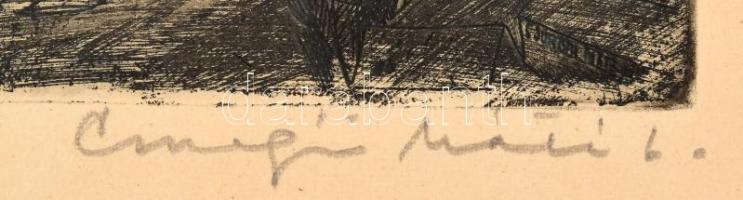 Csurgói Máté Lajos (1931-2001): Halászbástya. Rézkarc, papír, jelzett, üvegezett fakeretben, 27,5×34...