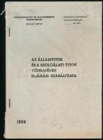 1972-1980 Az államtitok és a szolgálati titok védelmének eljárási szabályzata. "Szolgálati használatra". A Mezőgazdasági és Élelmezésügyi Minisztérium 2 db kiadványa. Kiadói tűzött papírkötés, kissé foltos, az egyik kissé sérült borítóval. Megjelent 1800, ill. 5000 példányban.