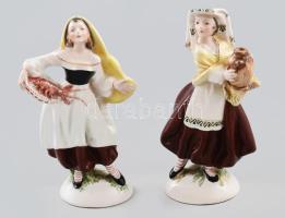 2 darab olasz felszolgáló lány figura, porcelán, jelzéssel, kis kopással, m: 13-14 cm