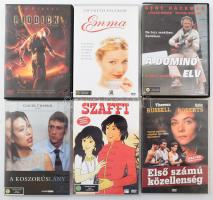 6 Db DVD film: Emma (1996 Romantikus komédia), Riddick: A sötétség krónikája (2004 Sci-fi), A Koszorúslány (2004 Thriller/Filmdráma), Szaffi (1985 Romantikus kaland rajfzilm), A dominó elv (1977 Thriller/Misztikus fikció), Első számú közellenség (1996 Krimi/Thriller)