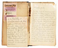 cca 1910-1930 Régi, kézzel írt receptfüzet, kb. 90-100 beírt oldal, viseltes félvászon-kötésben, ázá...
