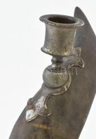Antik gyertyatartó, szarv, fém, kopással, m: 22 cm
