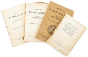 4 db kiállítási katalógus: Tárgymutató az Országos Magyar Képzőművészeti Társulat 1900. évi tavaszi kiállítására. Bp., 1900, Singer és Wolfner. + Az 1928., 1929. és 1930. évi tavaszi kiállítás képes tárgymutatója. Bp., 1928-1930, Országos Magyar Képzőművészeti Társulat. Fekete-fehér képekkel illusztrálva. Kiadói papírkötés, hiányos borítókkal, sérülésekkel.