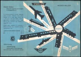 Cca 1964 Wiener-Walzer vonat menetrend Budapestről Oostende-be (Belgium), Bukarestből Bázelbe (Svájc). Enyhén viselt de jó állapotban van.