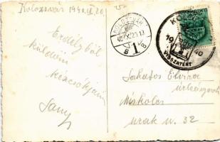 1940 Kolozsvár, Cluj; Nemzeti színház, Perry Automobile, gyógyszertár, üzletek, autók, buszok / thea...