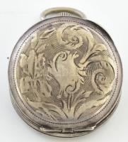 Ezüst (Ag) tokos zsebóra, nem működik, jelzéssel, plexilapja hiányzik, sérüléssel, d: 20 mm