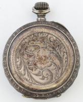 Ezüst (Ag) tokos zsebóra, nem működik, jelzéssel, plexilapja hiányzik, sérüléssekkel, d: 25 mm