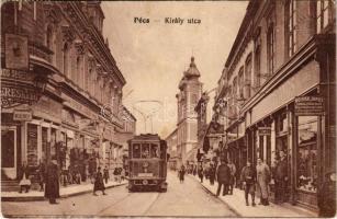 1930 Pécs, Király utca, villamos megállóhely, Spiegel József, Molnár János üzlete, Balog György sörcsarnoka. Vasúti levelezőlapárusítás 617. (fl)