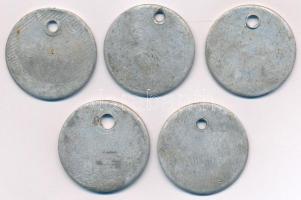 DN "MGV Lengyeltóti" 5db lyukasztott, számozott, egyoldalas Al zseton (egyik felirat nélkü...