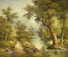 I Cafieri jelzéssel: Vízparti romantikus táj. Olaj, vászon, dekoratív fakeretben, 50×61 cm