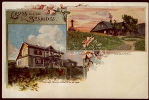 Beskiden with White-cross house Litho